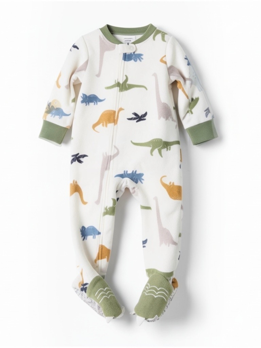 Carter's 12 Months Cream Non Slip Footed One-Piece with Multicolor Dino Print